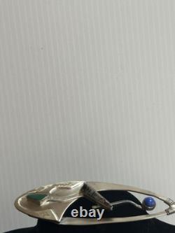 925 Ster. Silver Artisan Native American 3.25pin Brooch 17g Lapis Turquoise Agat