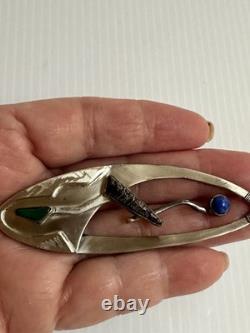 925 Ster. Silver Artisan Native American 3.25pin Brooch 17g Lapis Turquoise Agat