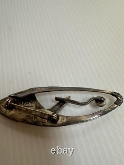 925 Ster. Silver Artisan Native American 3.25pin Brooch 17g Lapis Turquoise Agat