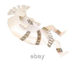 925 Sterling Silver Vintage Brooch Pin NAVAJO BEGAY Man Playing Music BP11209
