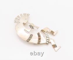 925 Sterling Silver Vintage Brooch Pin NAVAJO BEGAY Man Playing Music BP11209