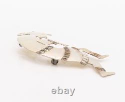 925 Sterling Silver Vintage Brooch Pin NAVAJO BEGAY Man Playing Music BP11209