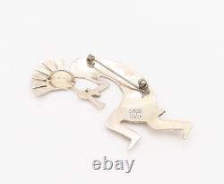 925 Sterling Silver Vintage Brooch Pin NAVAJO BEGAY Man Playing Music BP11209