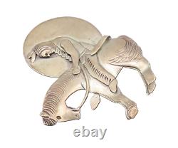 925 Sterling Silver Vintage Brooch Pin NAVAJO Etched Sad Man On Horse BP10589