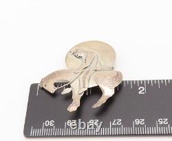 925 Sterling Silver Vintage Brooch Pin NAVAJO Etched Sad Man On Horse BP10589