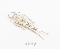 925 Sterling Silver Vintage Brooch Pin NAVAJO Solid Carved Alien Man BP10904