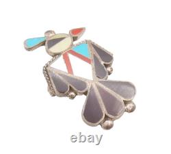 925 Sterling Silver Vintage Brooch Pin NAVAJO ZUNI Multi Stone Peacock BP10690