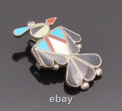 925 Sterling Silver Vintage Brooch Pin NAVAJO ZUNI Multi Stone Peacock BP10690