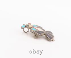 925 Sterling Silver Vintage Brooch Pin NAVAJO ZUNI Multi Stone Peacock BP10690