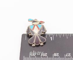 925 Sterling Silver Vintage Brooch Pin NAVAJO ZUNI Multi Stone Peacock BP10690