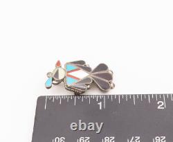 925 Sterling Silver Vintage Brooch Pin NAVAJO ZUNI Multi Stone Peacock BP10690