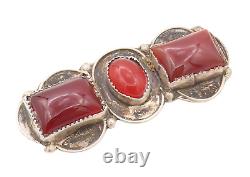 925 Sterling Silver Vintage Brooch Pin OTERO NAVAJO Carnelian Cutout BP11166