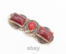 925 Sterling Silver Vintage Brooch Pin OTERO NAVAJO Carnelian Cutout BP11166