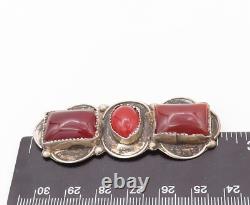 925 Sterling Silver Vintage Brooch Pin OTERO NAVAJO Carnelian Cutout BP11166