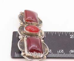 925 Sterling Silver Vintage Brooch Pin OTERO NAVAJO Carnelian Cutout BP11166