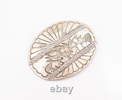 925 Sterling Silver Vintage Brooch Pin WYLIE NAVAJO Carved Sleeping Man BP10807
