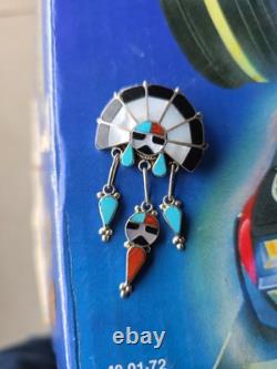 925 Zuni MOP Coral Turquoise Multi-Stone Inlay Pendant or Pin R. L. Hallmark