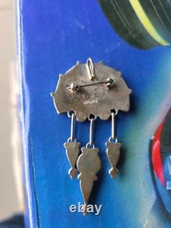 925 Zuni MOP Coral Turquoise Multi-Stone Inlay Pendant or Pin R. L. Hallmark