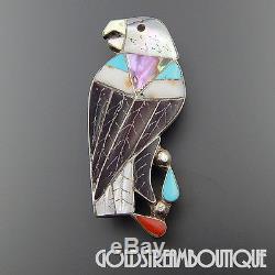 99 Carlene C. Leekity Zuni Sterling Silver Gemstone Inlay Eagle Brooch Pendant