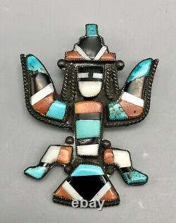 A Beautiful Vintage Zuni Inlay Pin or Brooch With A Knifewing Design