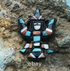 A Beautiful Vintage Zuni Inlay Pin or Brooch With A Knifewing Design