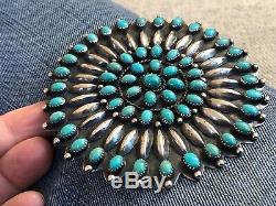 A+ Old Pawn Vintage Petit Point NAVAJO Zuni TURQUOISE Sterling 3 7/8 Pin Brooch