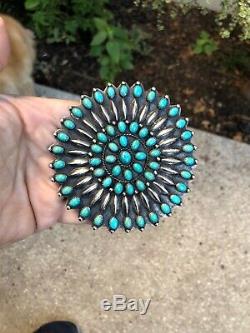 A+ Old Pawn Vintage Petit Point NAVAJO Zuni TURQUOISE Sterling 3 7/8 Pin Brooch