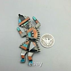 A Stunning, Larger Size, Zuni Inlay Rainbow Man Pin or Brooch