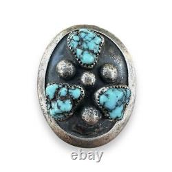 ALBERTO CONTRERAZ Sterling Silver Turquoise Navajo Native Pin Brooch 925 Vintage