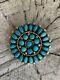 Alice Quam Zuni Pin Brooch Turquoise Cluster Sterling Silver Signed 14g
