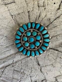 ALICE QUAM ZUNI PIN BROOCH TURQUOISE CLUSTER STERLING SILVER SIGNED 14g