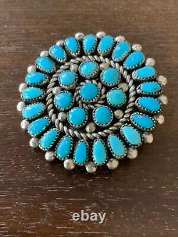 ALICE QUAM ZUNI PIN BROOCH TURQUOISE CLUSTER STERLING SILVER SIGNED 14g