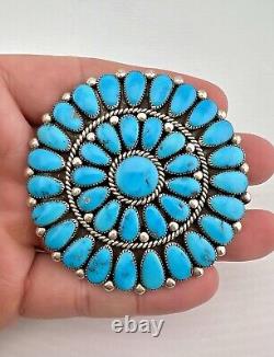 ALICE QUAM Zuni Sterling Silver Turquoise Cluster Pin Brooch Pendant 2 5/8 #1