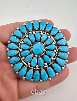 ALICE QUAM Zuni Sterling Silver Turquoise Cluster Pin Brooch Pendant 2 5/8 #1