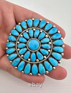 ALICE QUAM Zuni Sterling Silver Turquoise Cluster Pin Brooch Pendant 2 5/8 #1