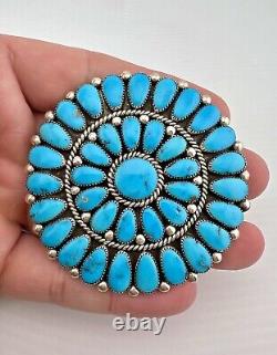 ALICE QUAM Zuni Sterling Silver Turquoise Cluster Pin Brooch Pendant 2 5/8 #1