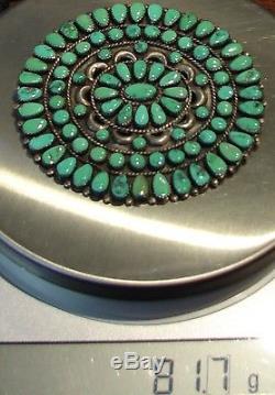AMAZING Native American Zuni Silver Pendant Pin Brooch with Turquoise