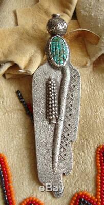 ANTHONY LOVATO'92 Tufa Cast CORN MAIDEN Pendant/Pin TURQUOISE STERLING Signed