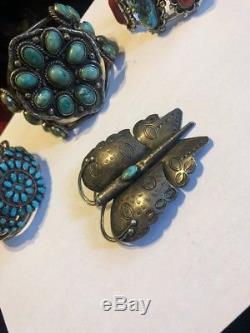 ANTIQUE American INDIAN Navajo Sterling Silver & Turquoise Butterfly Brooch
