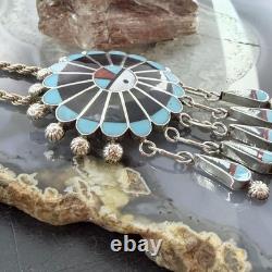 Abel Soseeah Native American Sterling Silver Zuni Inlay Sunface Pendant/Brooch