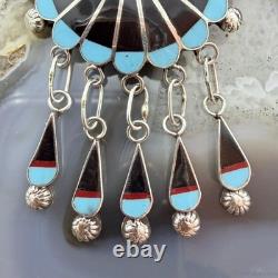 Abel Soseeah Native American Sterling Silver Zuni Inlay Sunface Pendant/Brooch