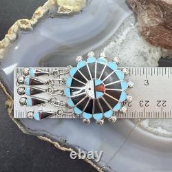 Abel Soseeah Native American Sterling Silver Zuni Inlay Sunface Pendant/Brooch