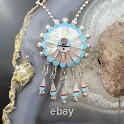 Abel Soseeah Zuni Native American Sterling Silver Inlay Sunface Pendant/Brooch