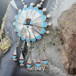 Abel Soseeah Zuni Native American Sterling Silver Inlay Sunface Pendant/Brooch