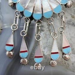 Abel Soseeah Zuni Native American Sterling Silver Inlay Sunface Pendant/Brooch