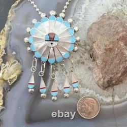 Abel Soseeah Zuni Native American Sterling Silver Inlay Sunface Pendant/Brooch