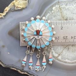 Abel Soseeah Zuni Native American Sterling Silver Inlay Sunface Pendant/Brooch