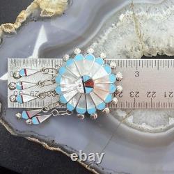 Abel Soseeah Zuni Native American Sterling Silver Inlay Sunface Pendant/Brooch