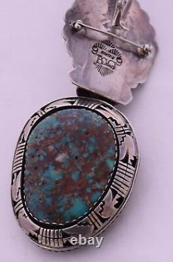 Acoma kachina sterling Turquoise, Coral reversible huge pendant & pin Tony Chino