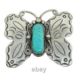 Albert Jeanette Cleveland Silver & Turquoise Southwest Butterfly Pin Brooch